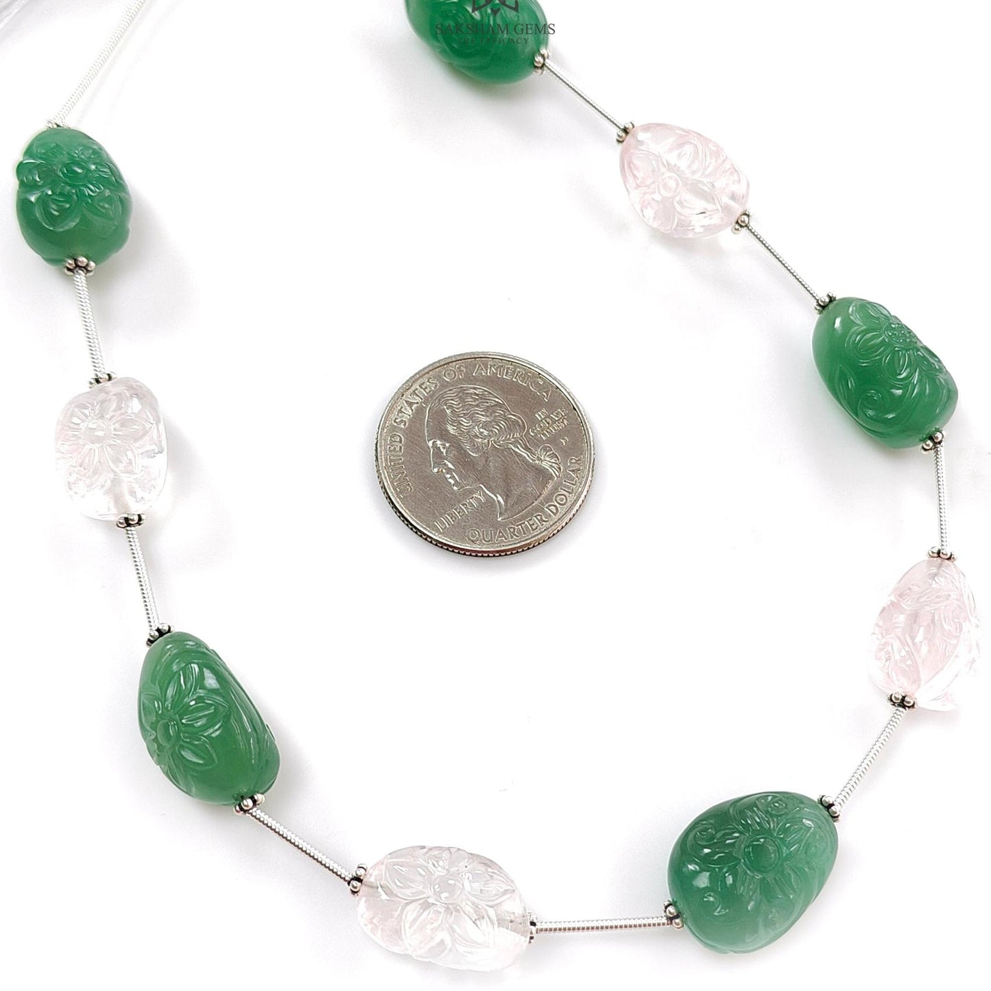 Rose Green Quartz Loose Tumble Beads: 142.00cts Natural Green Quartzite Gemstone Hand Carved Uneven 925 Sterling Silver 16*11mm - 19*12mm