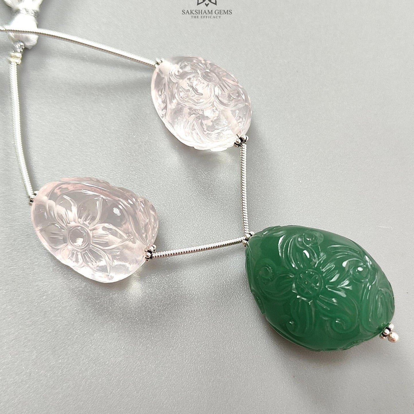 Rose Green Quartz Loose Tumble Beads: 152.50cts Natural Green Quartzite Gemstone Hand Carved Uneven 925 Sterling Silver 22*17mm - 29*21mm