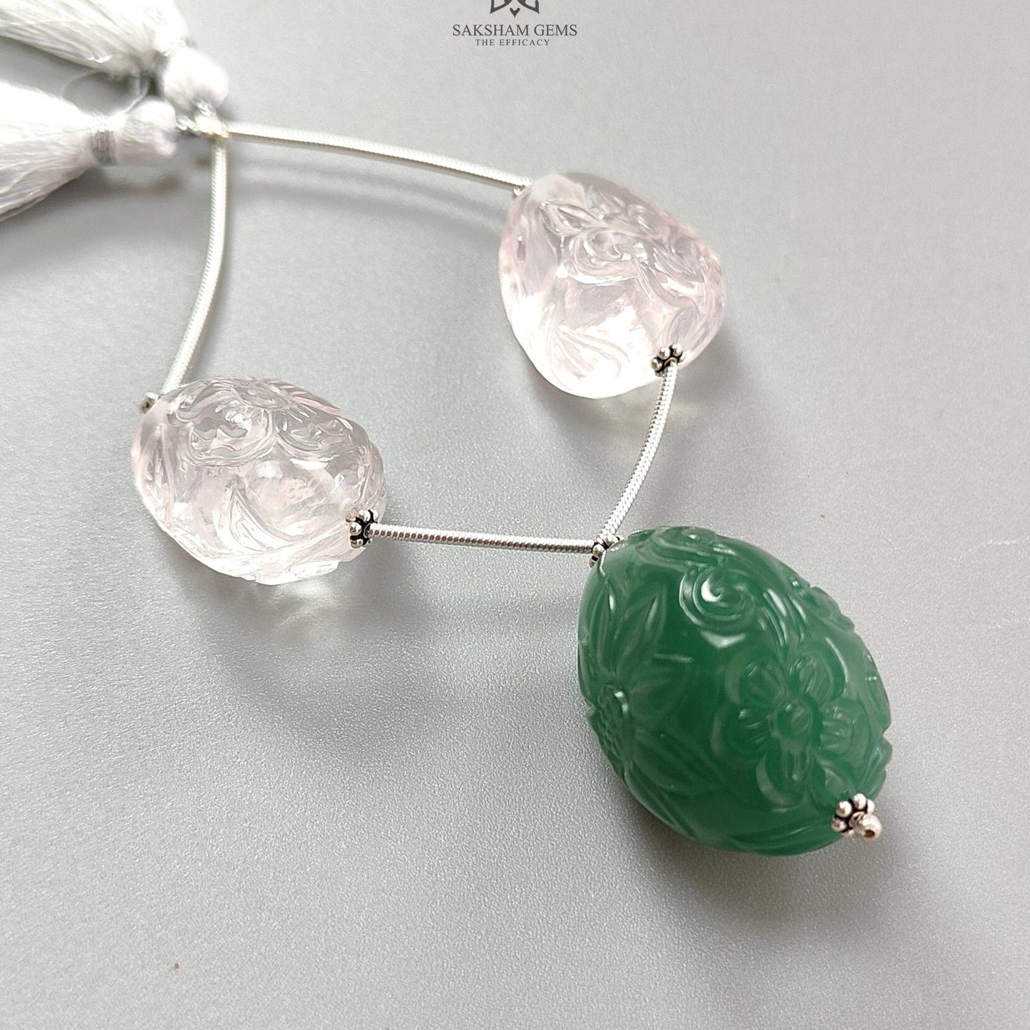 Rose Green Quartz Loose Tumble Beads: 152.50cts Natural Green Quartzite Gemstone Hand Carved Uneven 925 Sterling Silver 22*17mm - 29*21mm