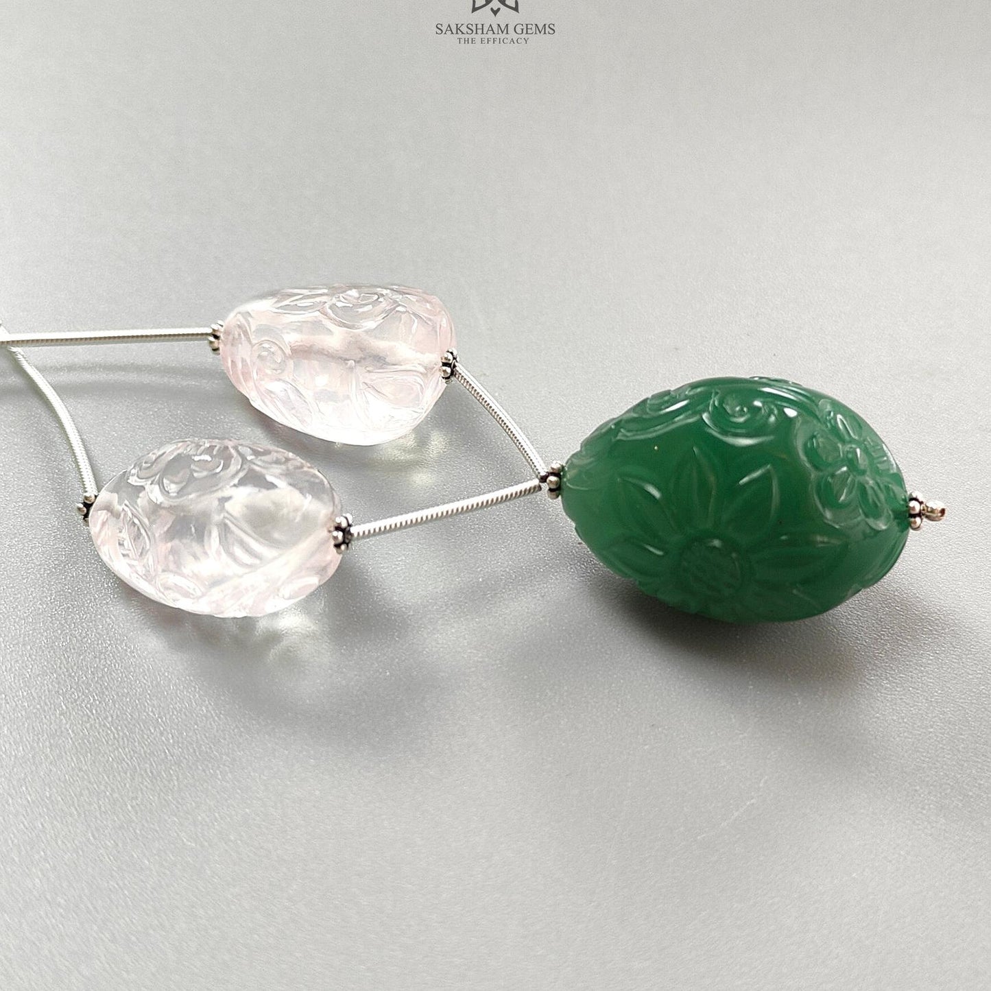 Rose Green Quartz Loose Tumble Beads: 152.50cts Natural Green Quartzite Gemstone Hand Carved Uneven 925 Sterling Silver 22*17mm - 29*21mm