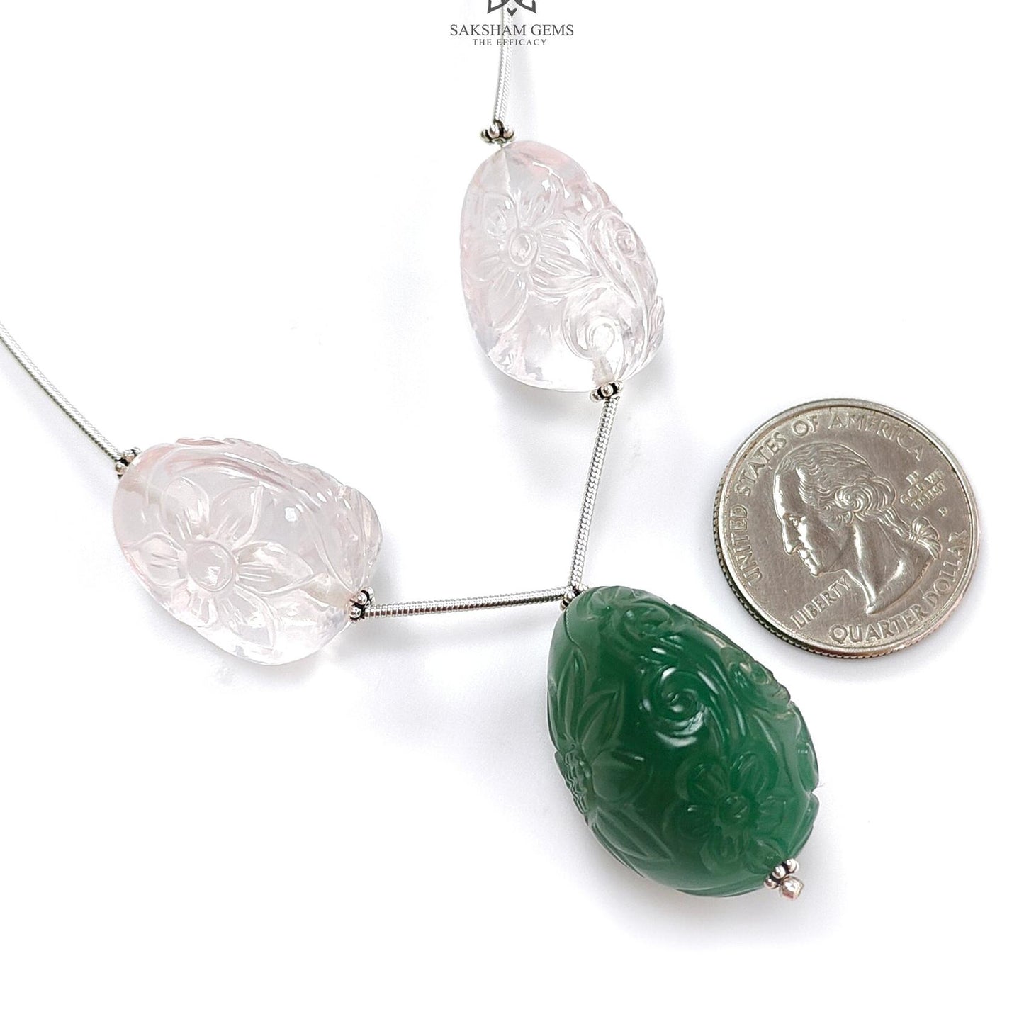 Rose Green Quartz Loose Tumble Beads: 152.50cts Natural Green Quartzite Gemstone Hand Carved Uneven 925 Sterling Silver 22*17mm - 29*21mm