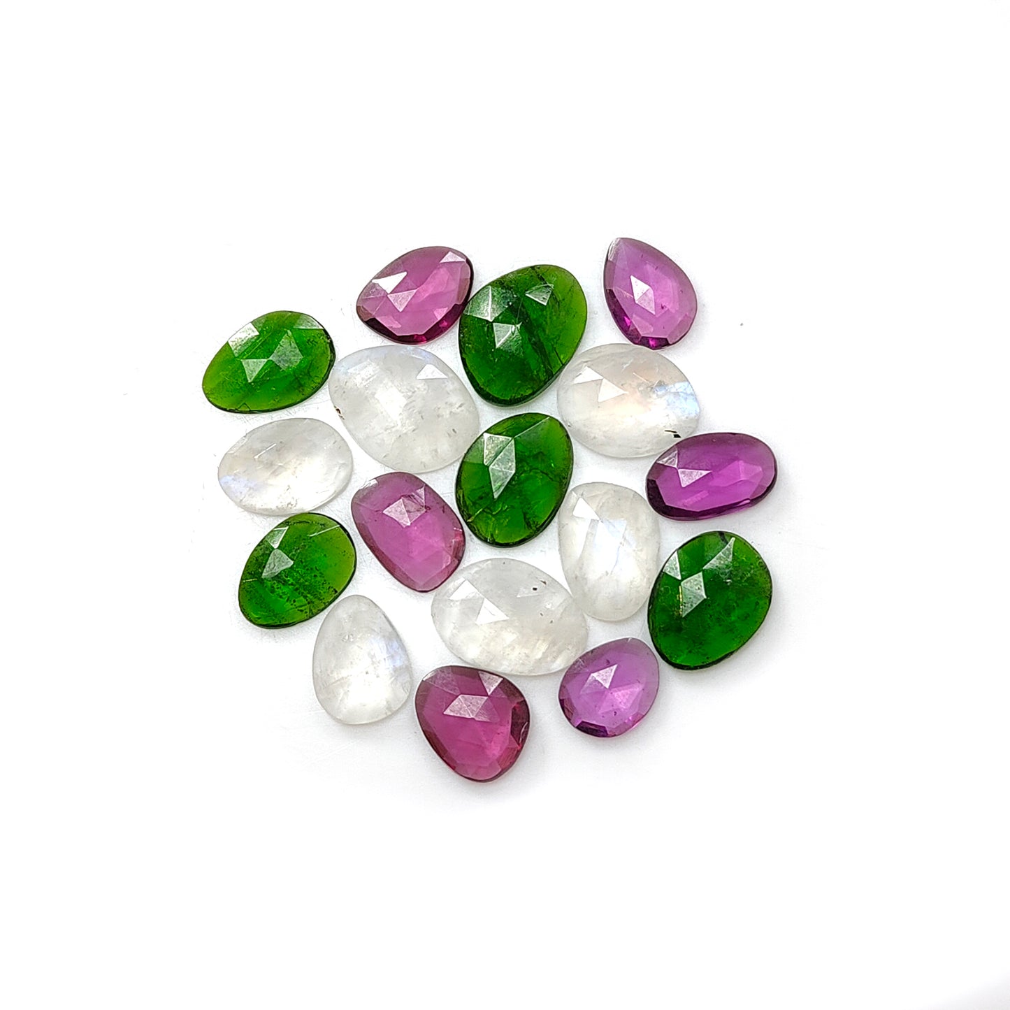 Garnet, Chrome Diopside, Moonstone Fancy Rose Cut