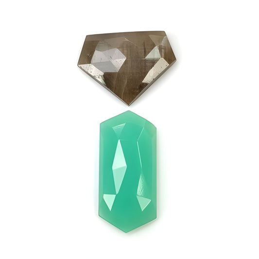 Chrysoprase & Sapphire  Hexagon Shape Step Cut