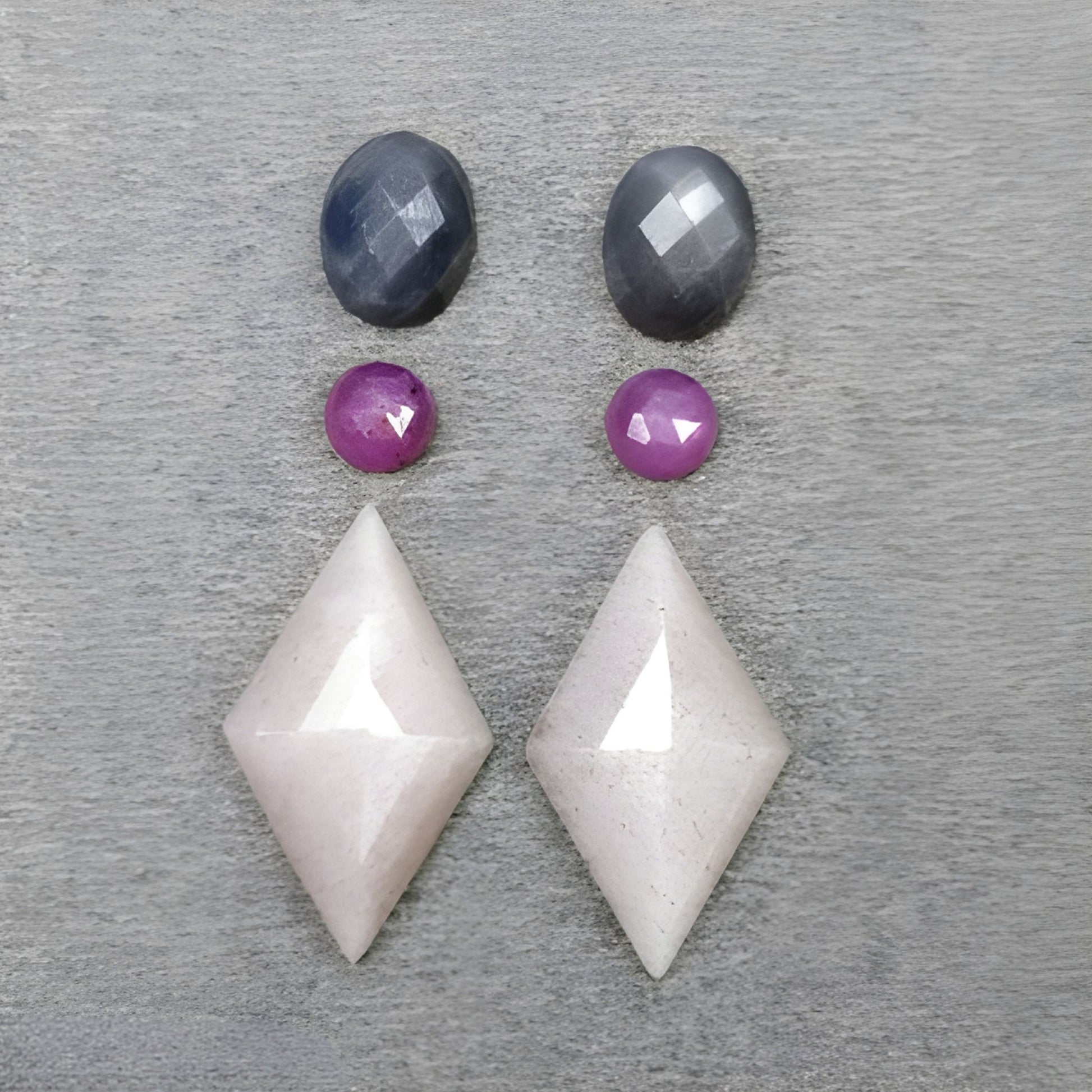 ムーンストーン、サファイアマーキスカット、オーバルシェイプステップカット