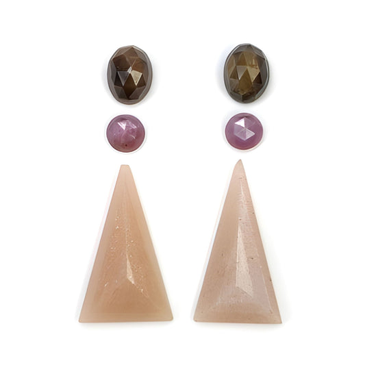 Moonstone, Sapphire triangle, Oval Shape step cut