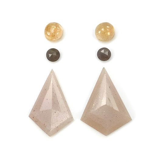 moonstone, sunstone & sapphire uneven shape step cut 