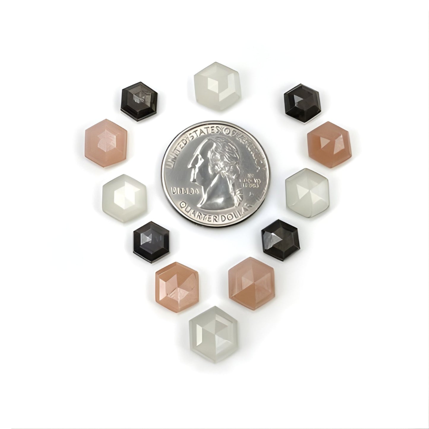 月光石、蓝宝石六边形阶梯式切割