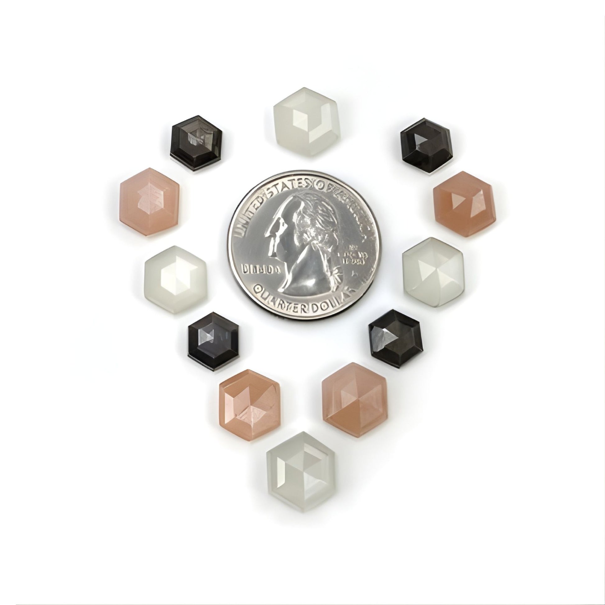 月光石、蓝宝石六边形阶梯式切割