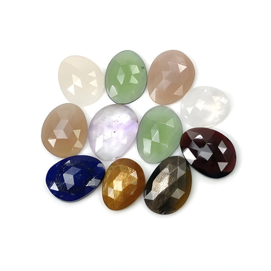 multicolor moonstone, garnet egg shape rose cut