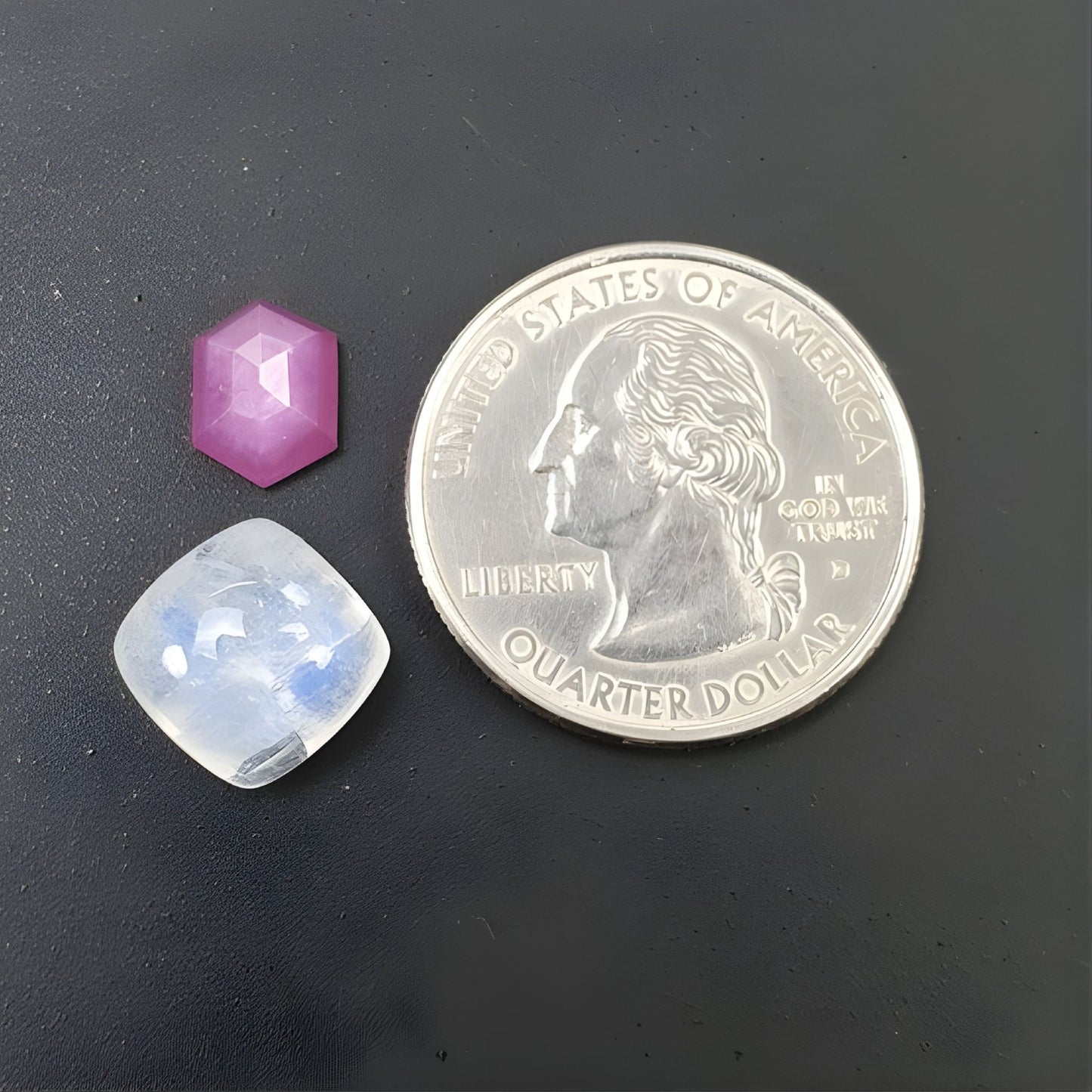 8.35cts Rainbow Moonstone, Sapphire Gemstone Natural Untreated Cabochon & Step cut Cushion Shape