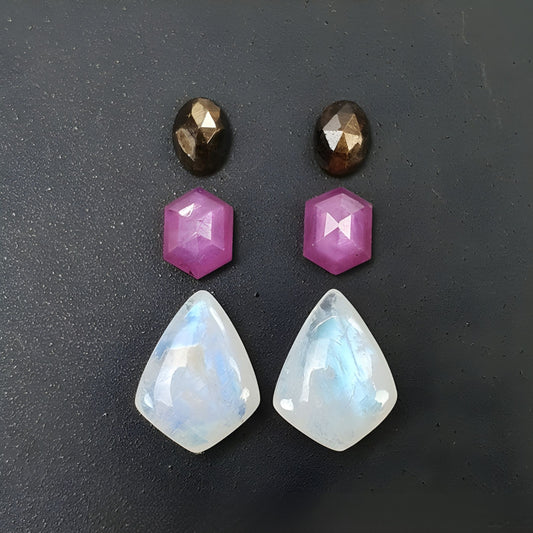 sapphire & moonstone fancy shape cabochon