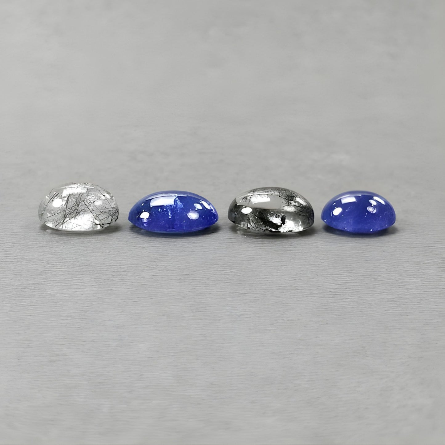 28.00cts Tanzanite & Rutile Quartz Gemstone Natural Untreated Cabochon Oval Shape 4pcs
