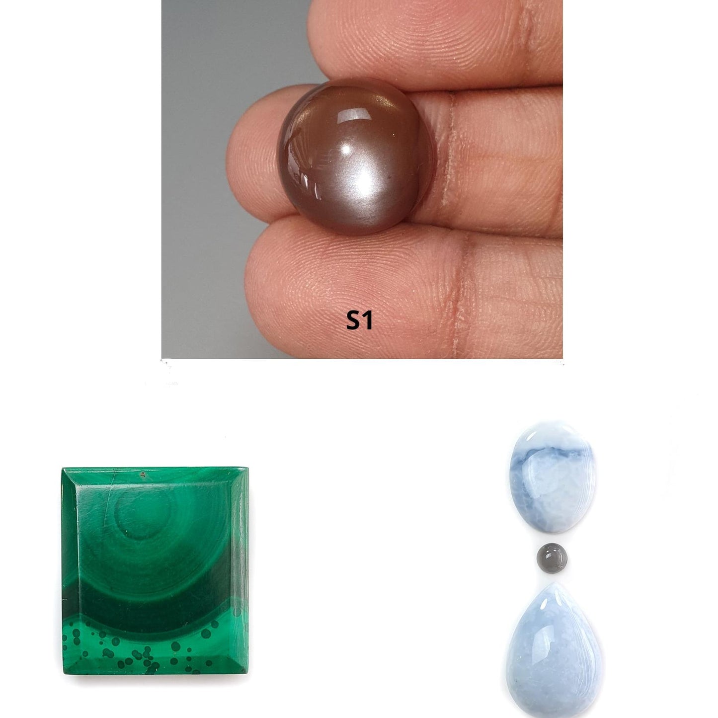 Moonstone, Malachite & Opal Gemstones: Natural Untreated Star Moonstone, Blue Opal Pear Oval, Round Cabochon, Baguette Flat Slice