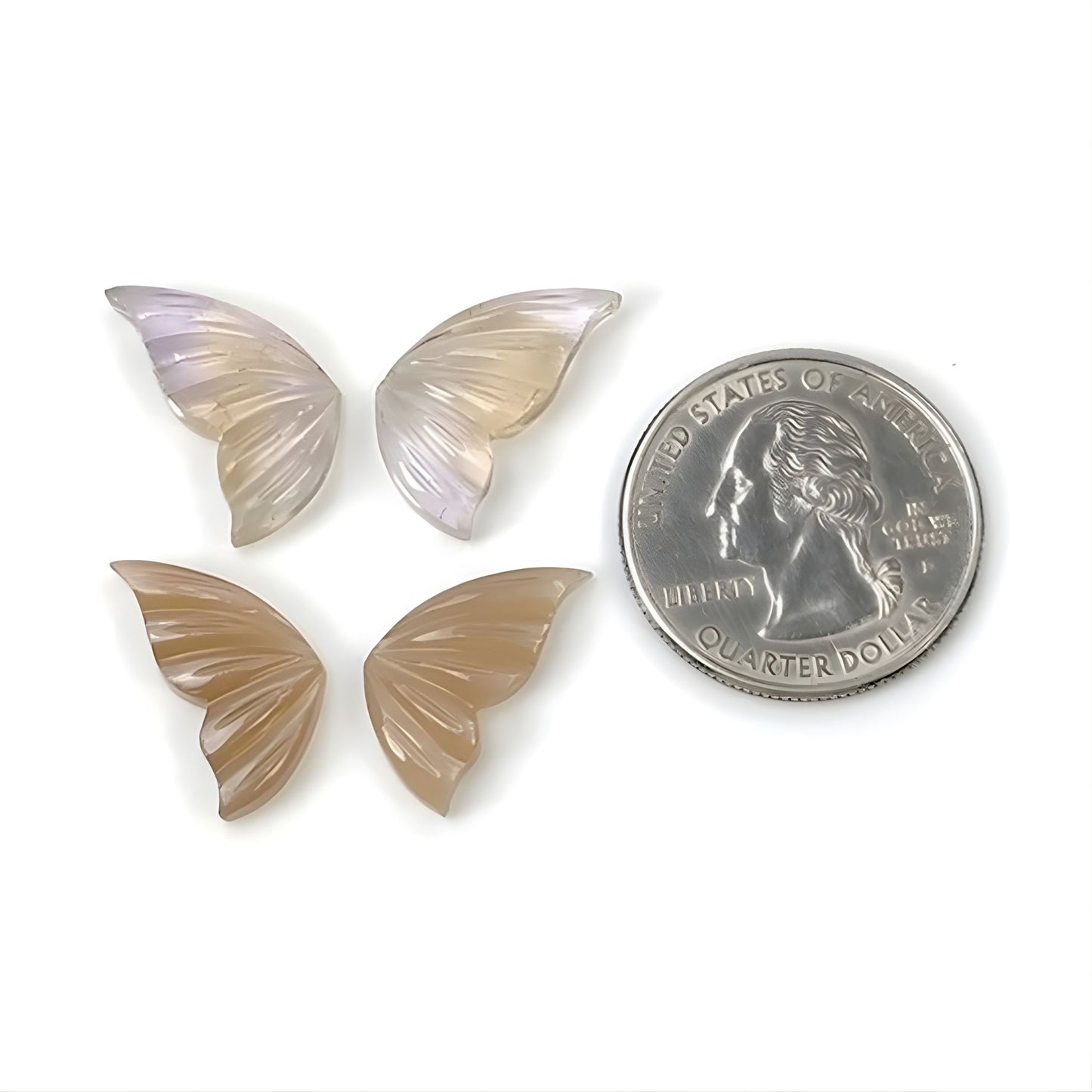 アメトリン、ムーンストーンの蝶の形の彫刻