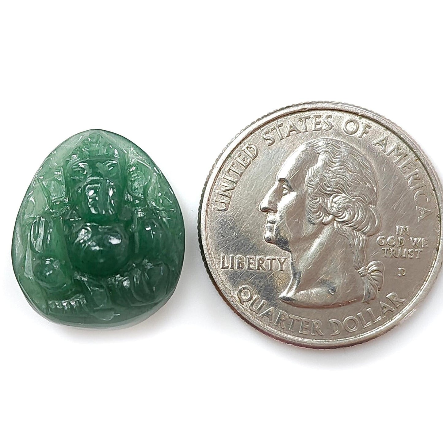 Green Aventurine Ganesha Carving : 18.20cts Natural Untreated Quartzite April Birthstone Lord Ganesha Idol Shape 20*17mm For Jewelry