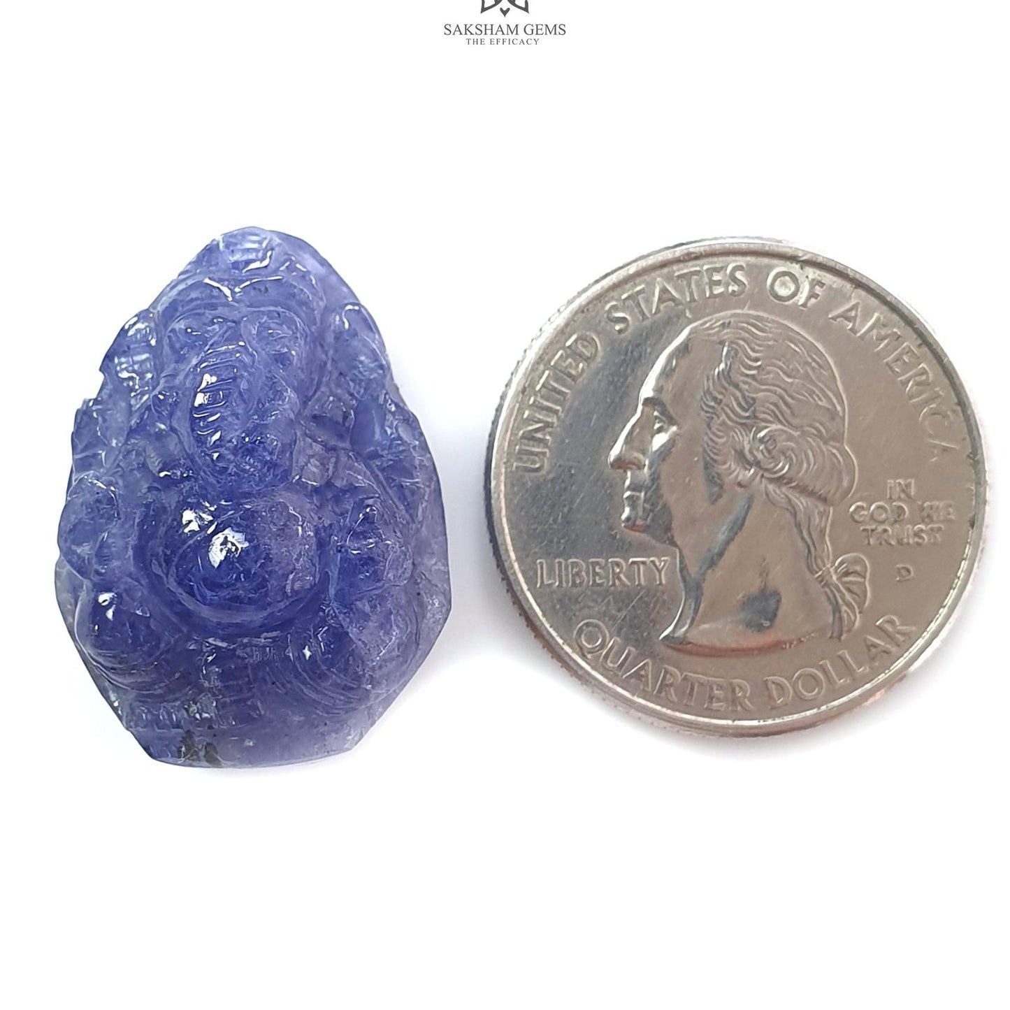 Tanzanite Gemstone Carving: 40.80cts Natural Blue Tanzanite Gemstone December Birthstone Lord Ganesha Idol Shape 26*19mm For Jewelry