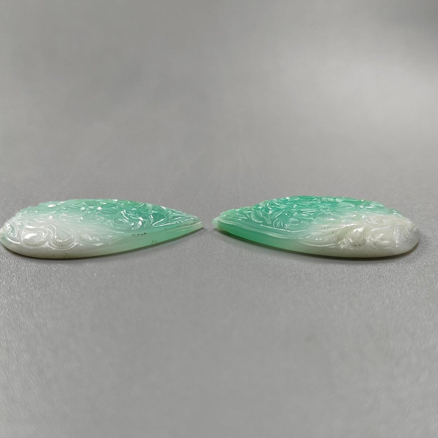 Green Chrysoprase Gemstone Carving: 58.10cts Natural Untreated Chrysoprase Hand Carved Pear Shape 37*17mm Pair for Jewelry May Birthstone