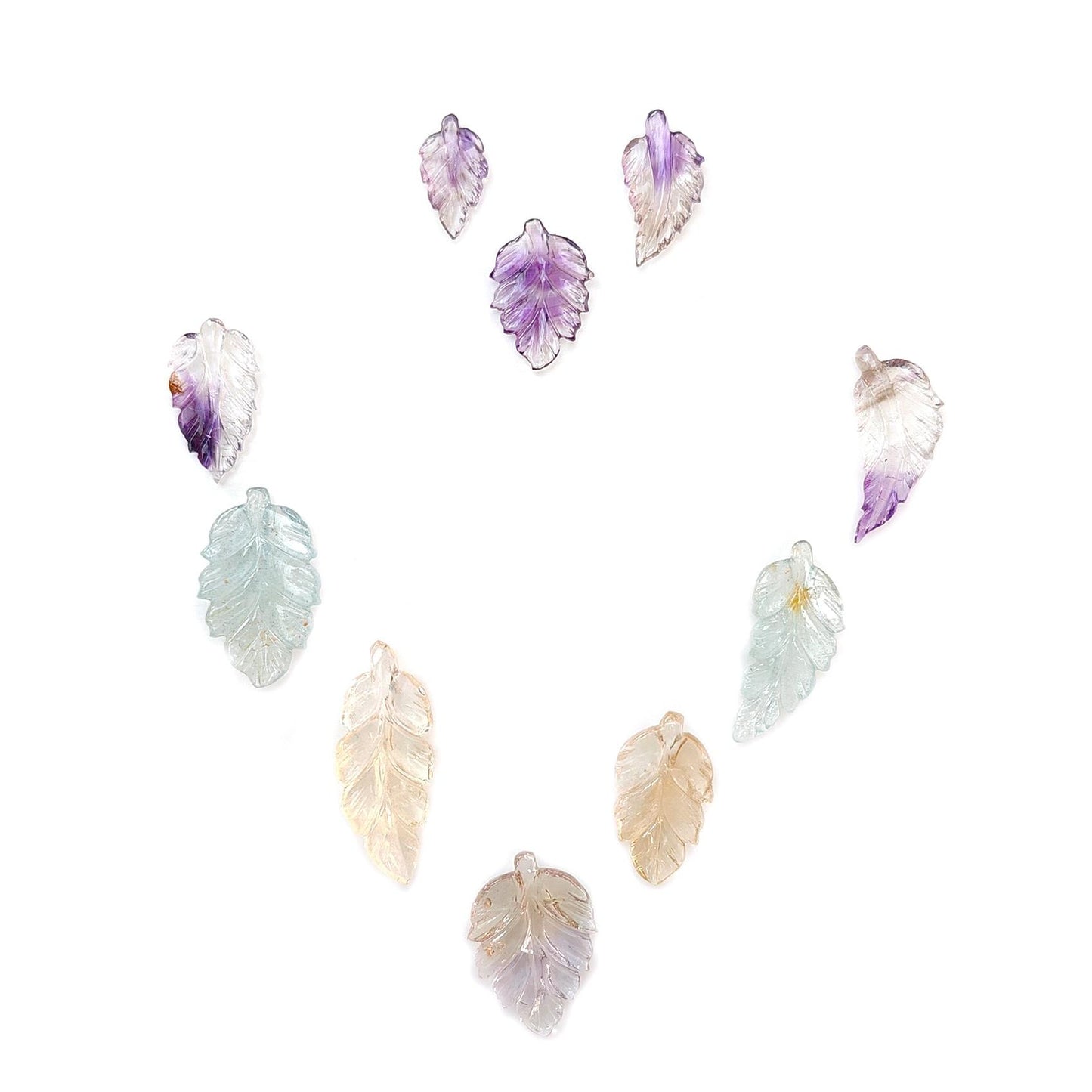 Amethyst, Citrine & Aquamarine Gemstone Carving: 34.80cts Natural Untreated Gemstones Hand Carved Leaves 13*7mm - 25.5*10mm 10pcs Set