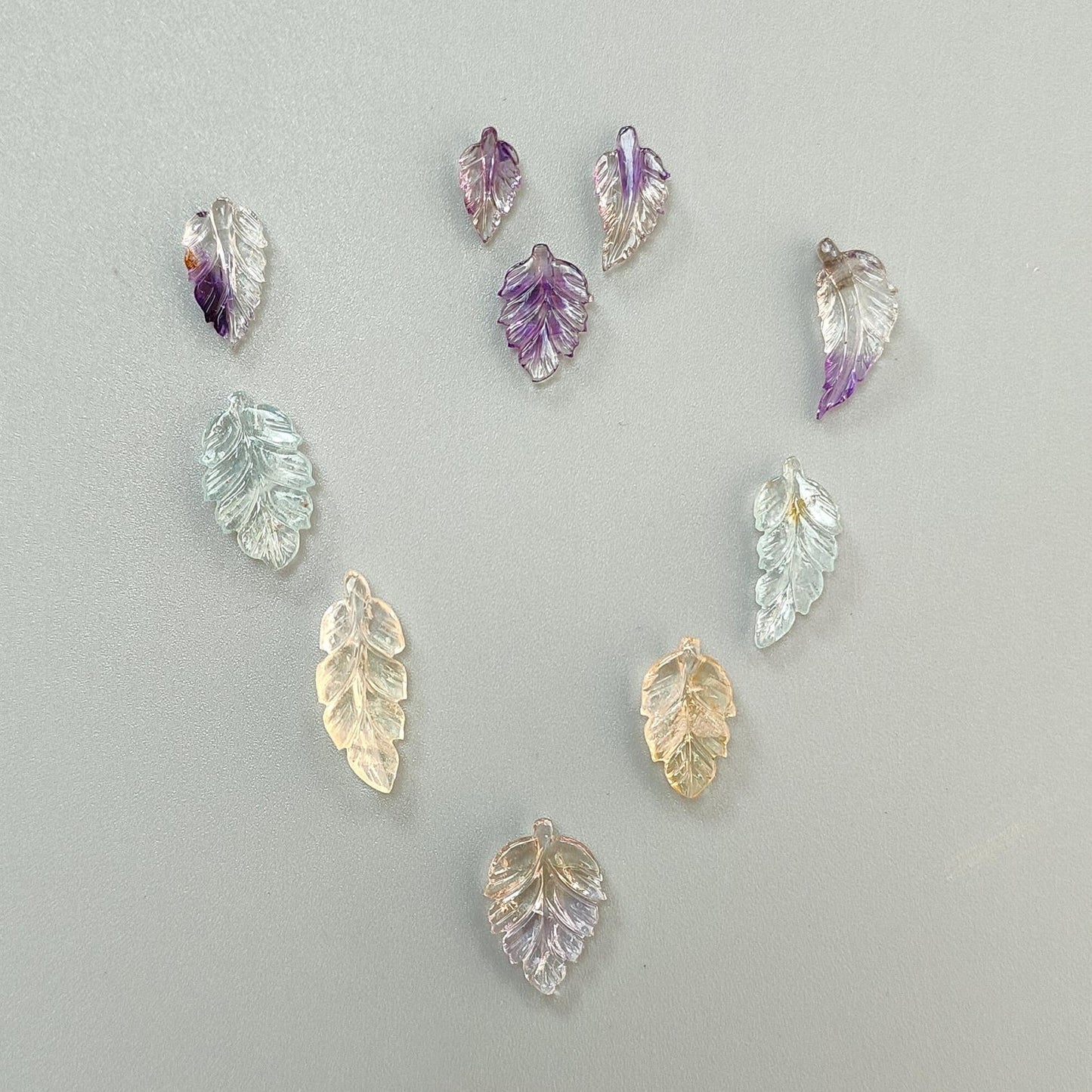 Amethyst, Citrine & Aquamarine Gemstone Carving: 34.80cts Natural Untreated Gemstones Hand Carved Leaves 13*7mm - 25.5*10mm 10pcs Set