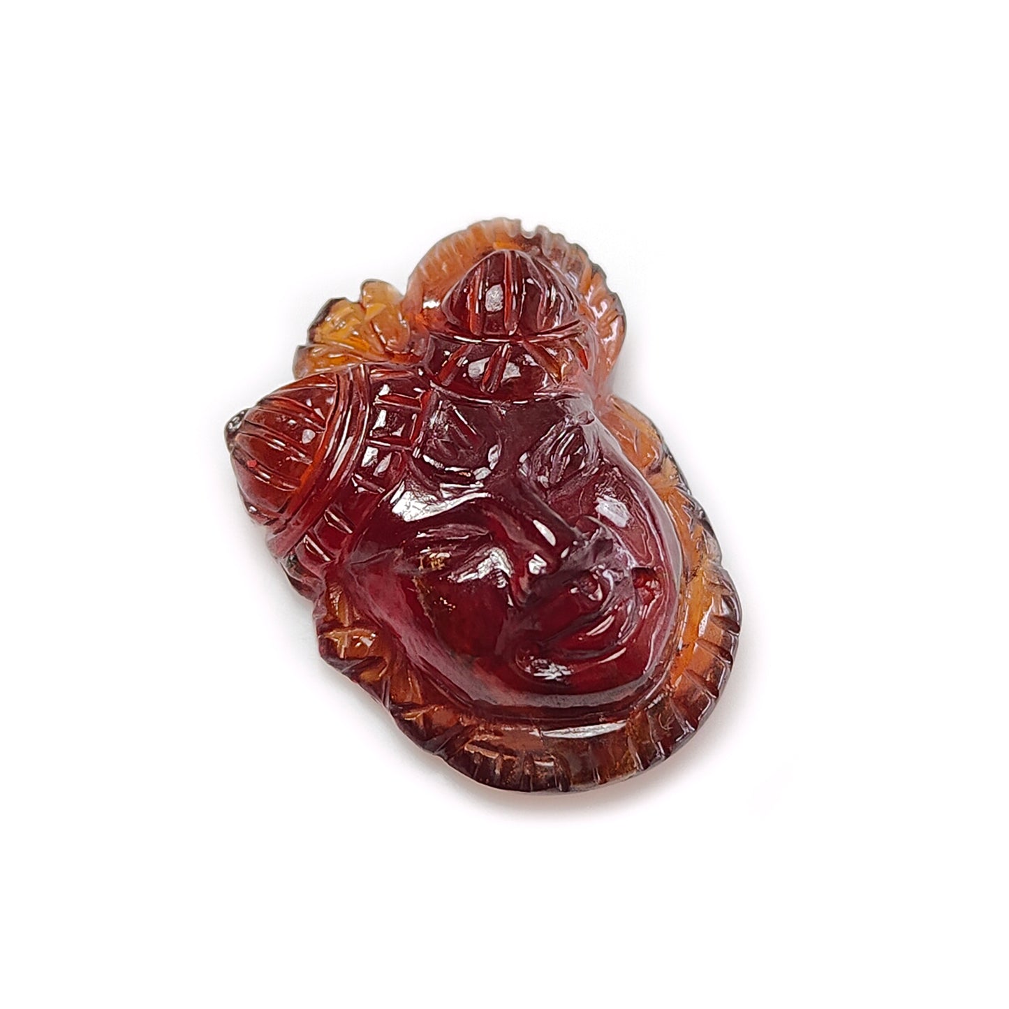 Cinnamon Hessonite Garnet Gemstone Carving: 27.20cts Natural Untreated Hessonite Hand Carved Lord Shrinathji Idol 25*21mm January Birthstone