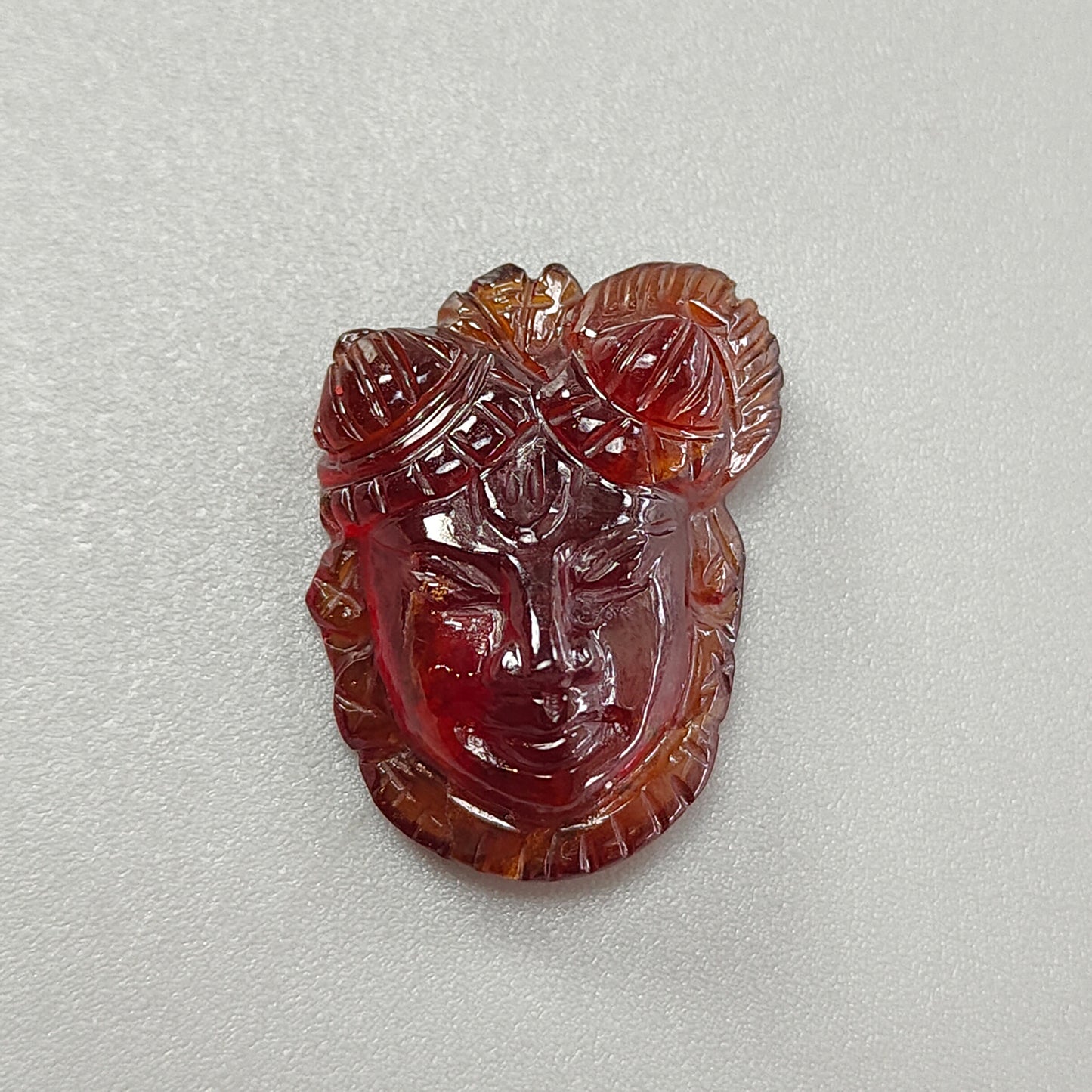 Cinnamon Hessonite Garnet Gemstone Carving: 27.20cts Natural Untreated Hessonite Hand Carved Lord Shrinathji Idol 25*21mm January Birthstone