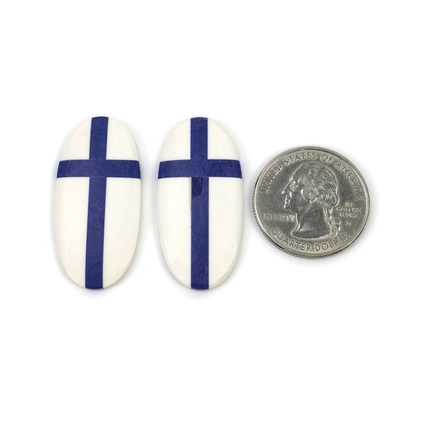 31.70cts Finland National Flag Exclusive Synthetic Stone Oval Shape Pair