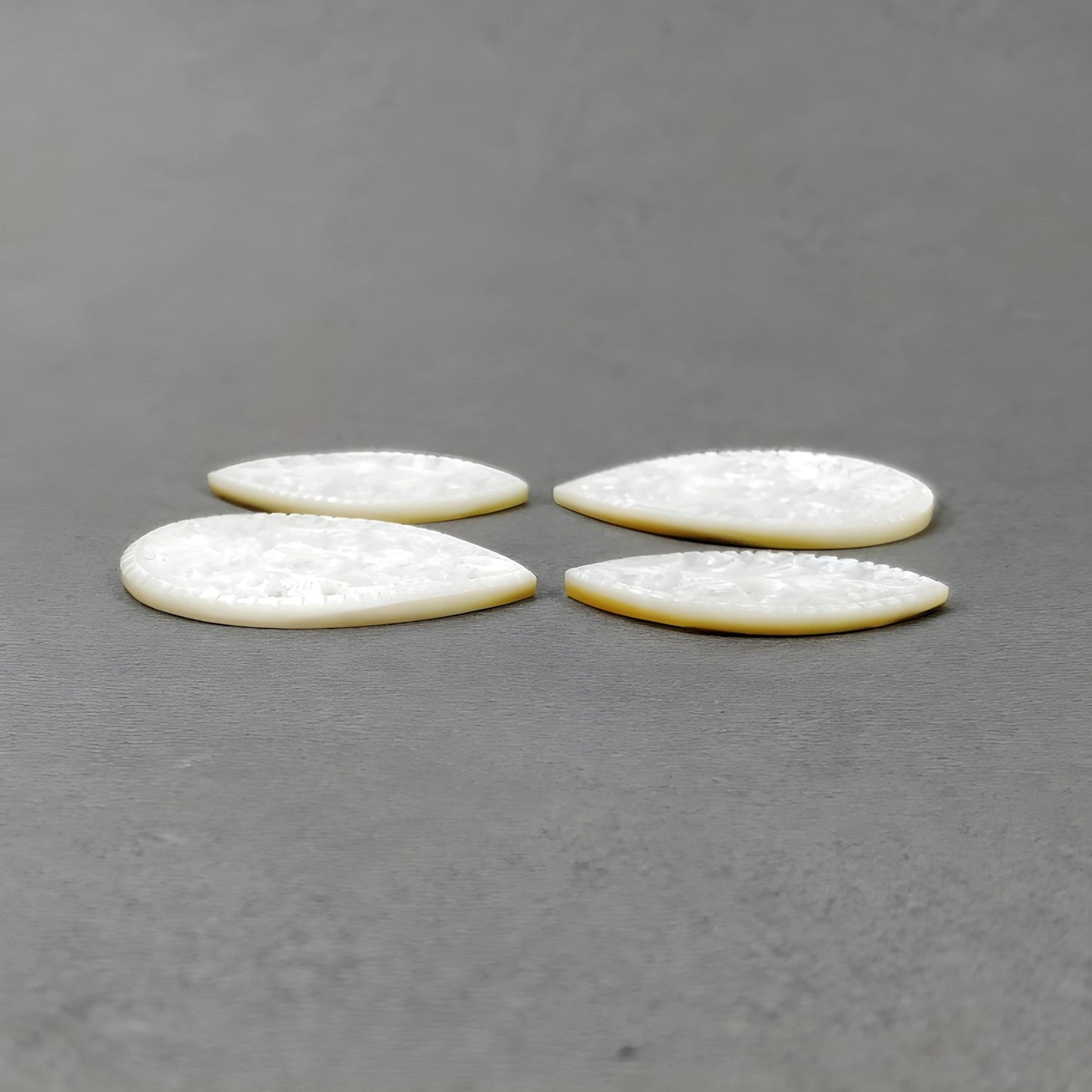 73.85cts Mother Of Pearl Gemstone Carving Natural Untreated White Marquise, Pear Shape 4pcs Set