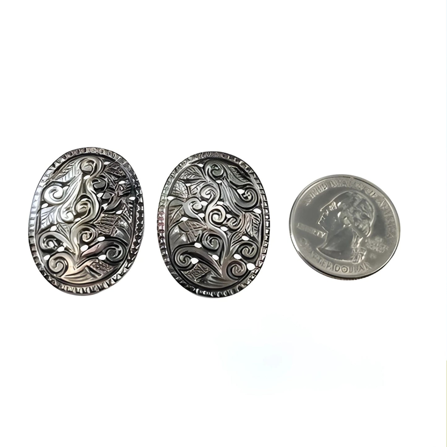 45.00cts Mother Of Pearl Gemstone Carving Natural Untreated Black Oval Shape 33.5*25mm Pair