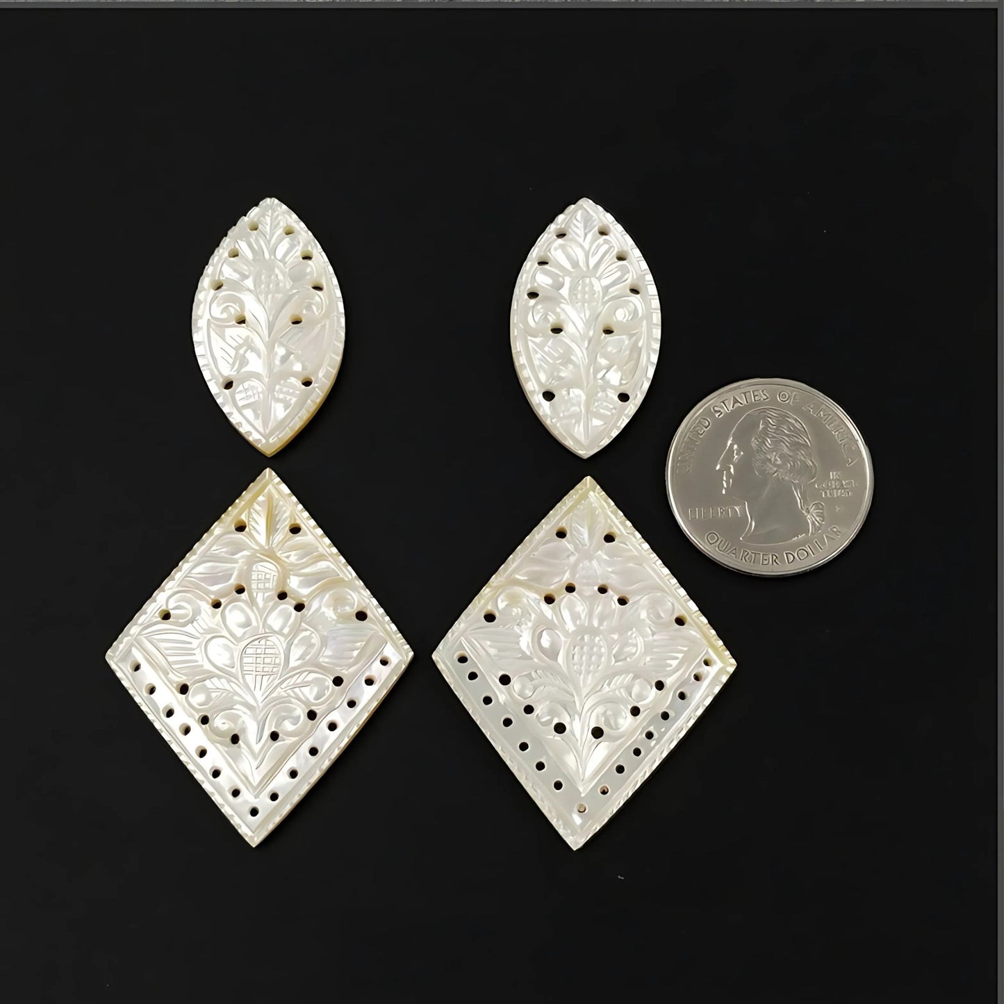 87.70cts Mother Of Pearl Gemstone Carving Natural Untreated White Marquise Shape 4pcs Set