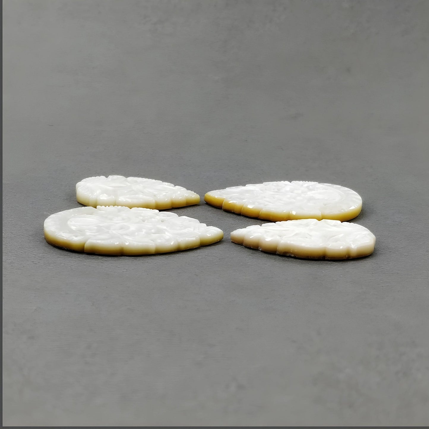 105.01cts Mother Of Pearl Gemstone Carving Natural Untreated White Pear Shape 4pcs Set