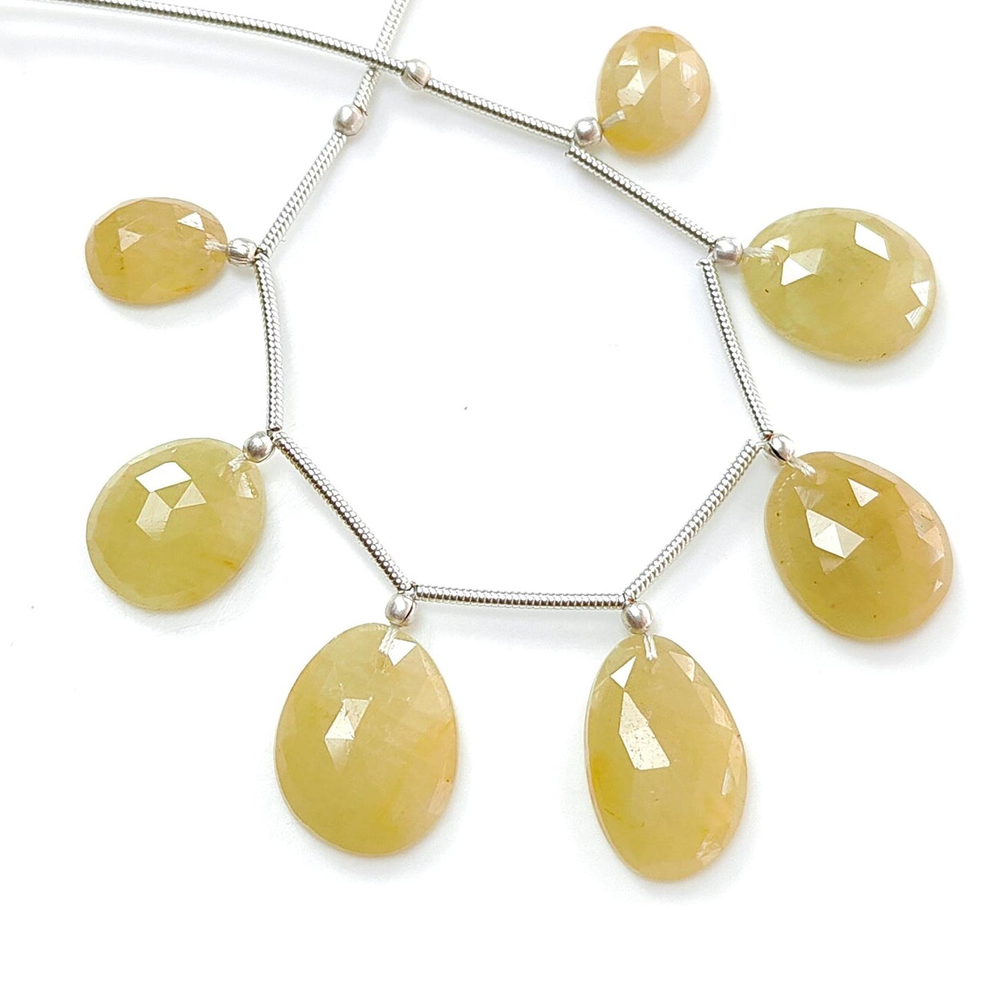 Yellow Sapphire Faceted Loose Beads: 43.10cts Natural Untreated Sapphire Rose Cut Egg Shape 925 Silver Loose Beads 10*8mm - 16*10.5mm