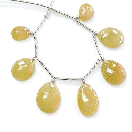 Yellow Sapphire Faceted Loose Beads: 43.10cts Natural Untreated Sapphire Rose Cut Egg Shape 925 Silver Loose Beads 10*8mm - 16*10.5mm