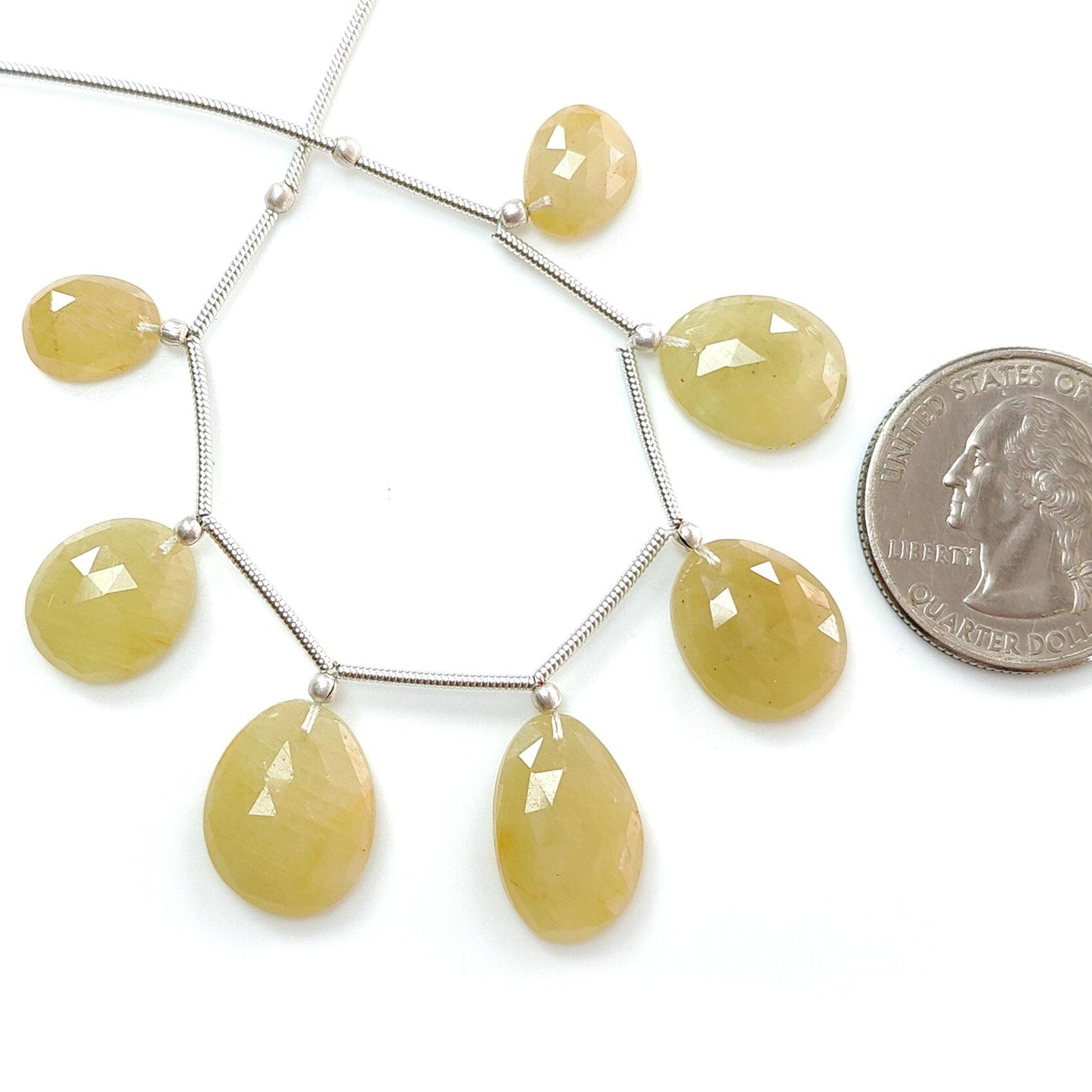 Yellow Sapphire Faceted Loose Beads: 43.10cts Natural Untreated Sapphire Rose Cut Egg Shape 925 Silver Loose Beads 10*8mm - 16*10.5mm