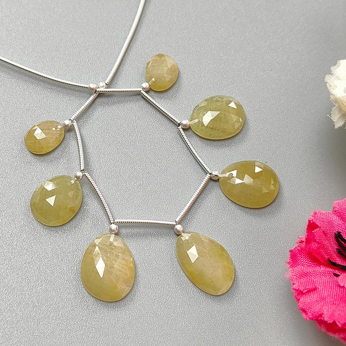 Yellow Sapphire Faceted Loose Beads: 43.10cts Natural Untreated Sapphire Rose Cut Egg Shape 925 Silver Loose Beads 10*8mm - 16*10.5mm