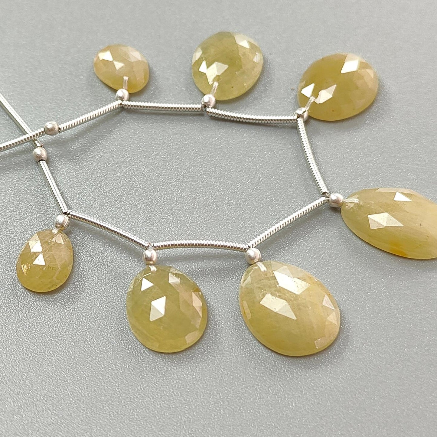 Yellow Sapphire Faceted Loose Beads: 43.10cts Natural Untreated Sapphire Rose Cut Egg Shape 925 Silver Loose Beads 10*8mm - 16*10.5mm