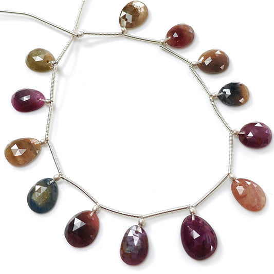 Multi Sapphire Faceted Loose Beads: 54.80cts Natural Untreated Sapphire Rose Cut Egg Shape 925 Silver Loose Beads 11*8mm - 14*10mm