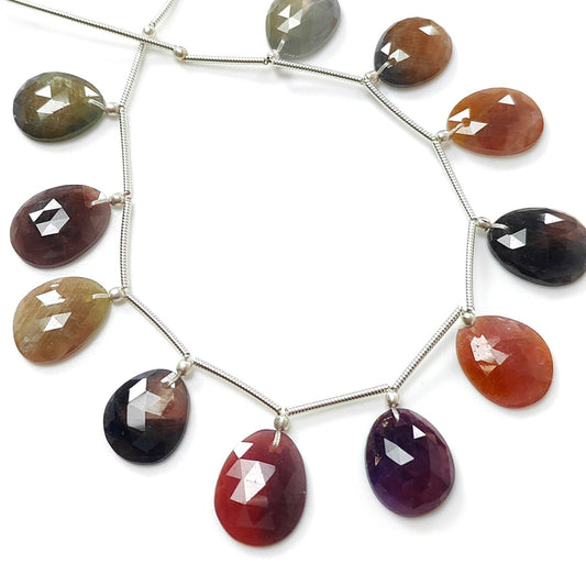 Multi Sapphire Faceted Loose Beads: 72.00cts Natural Untreated Sapphire Rose Cut Egg Shape 925 Silver Loose Beads 14*11mm - 15*12mm