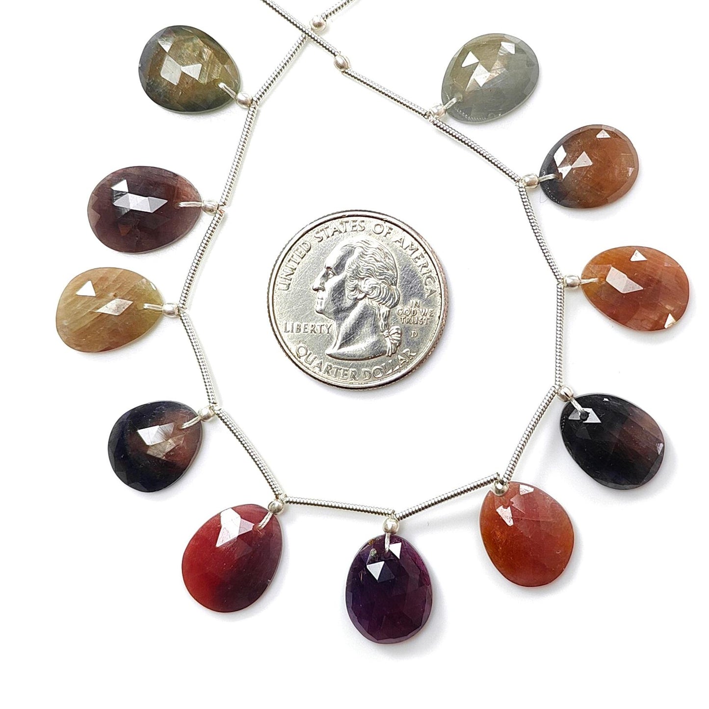 Multi Sapphire Faceted Loose Beads: 72.00cts Natural Untreated Sapphire Rose Cut Egg Shape 925 Silver Loose Beads 14*11mm - 15*12mm