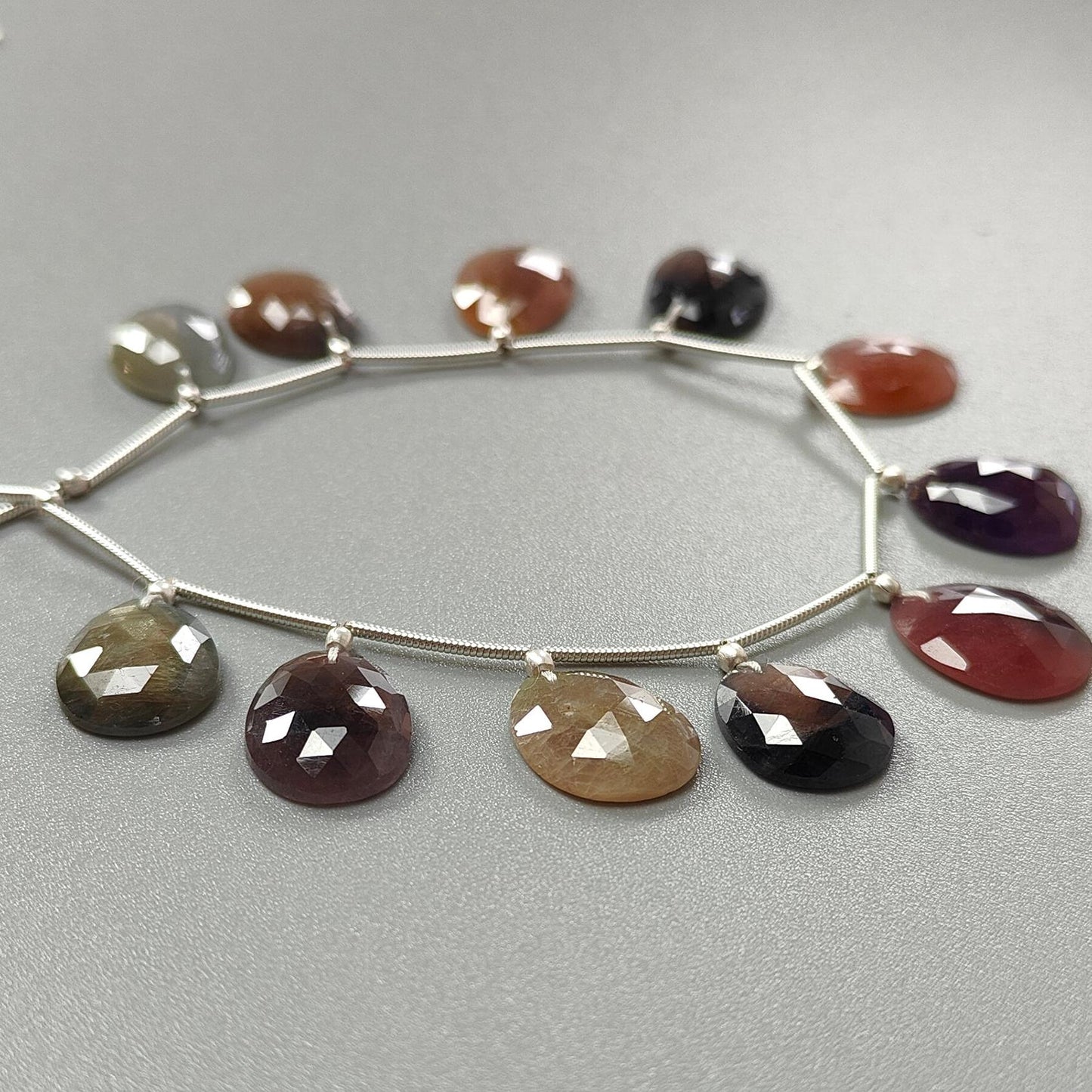 Multi Sapphire Faceted Loose Beads: 72.00cts Natural Untreated Sapphire Rose Cut Egg Shape 925 Silver Loose Beads 14*11mm - 15*12mm