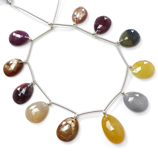 Multi Sapphire Faceted Loose Beads: 70.00cts Natural Untreated Sapphire Rose Cut Egg Shape 925 Silver Loose Beads 12*9mm - 17*11mm