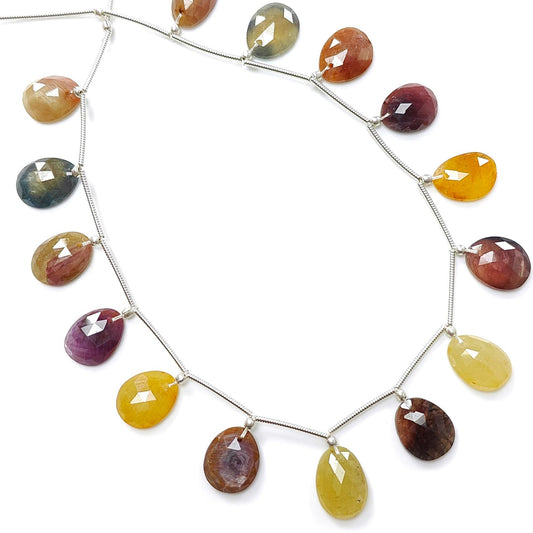 Multi Sapphire Faceted Loose Beads: 78.00cts Natural Untreated Sapphire Rose Cut Egg Shape 925 Silver Loose Beads 13*11mm - 14*10mm