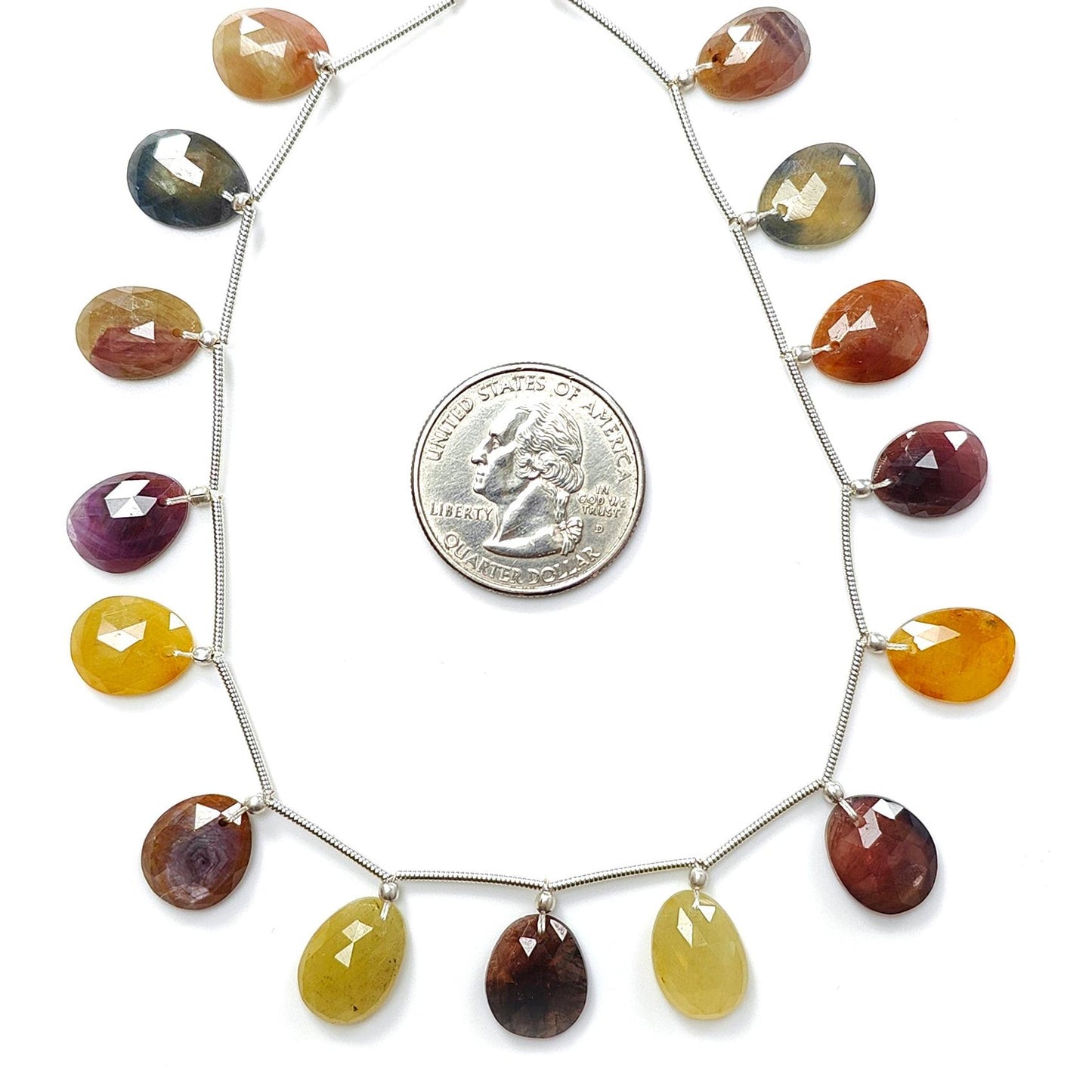 Multi Sapphire Faceted Loose Beads: 78.00cts Natural Untreated Sapphire Rose Cut Egg Shape 925 Silver Loose Beads 13*11mm - 14*10mm