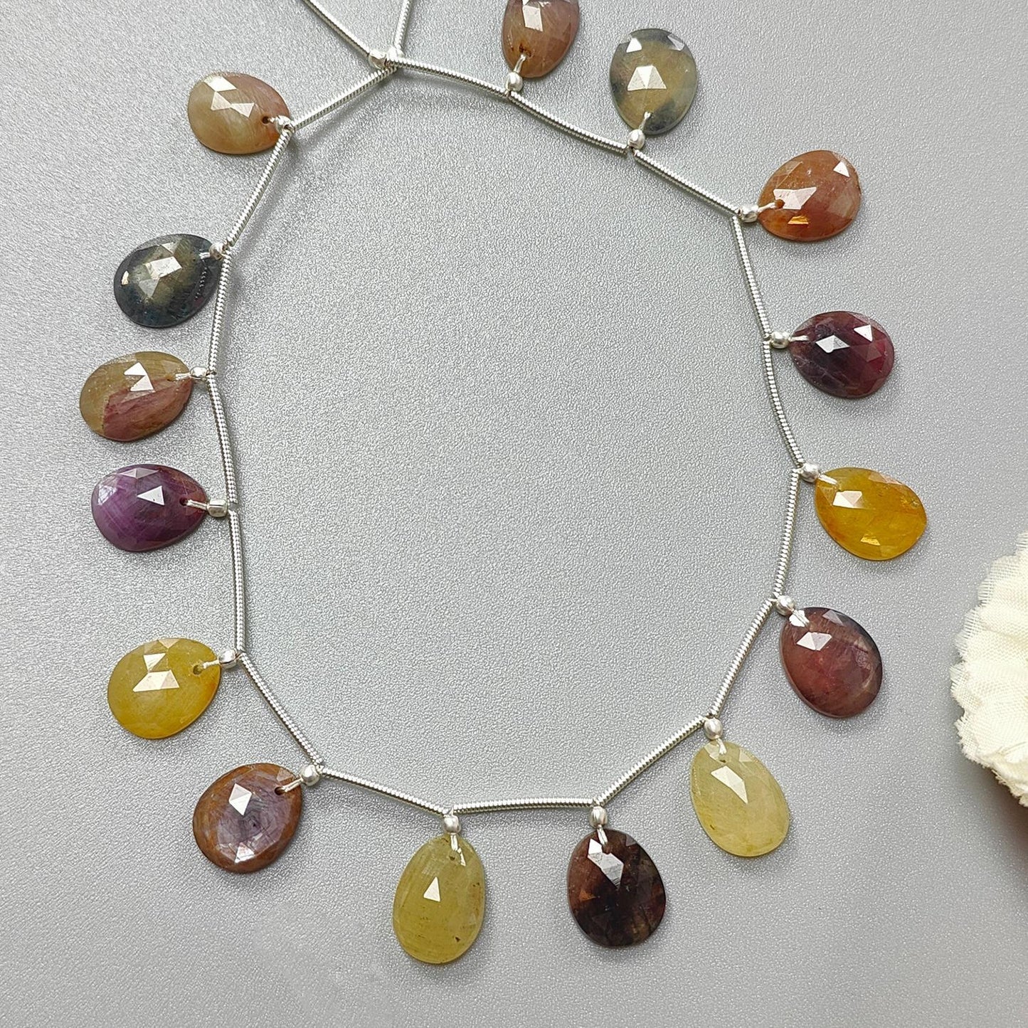 Multi Sapphire Faceted Loose Beads: 78.00cts Natural Untreated Sapphire Rose Cut Egg Shape 925 Silver Loose Beads 13*11mm - 14*10mm