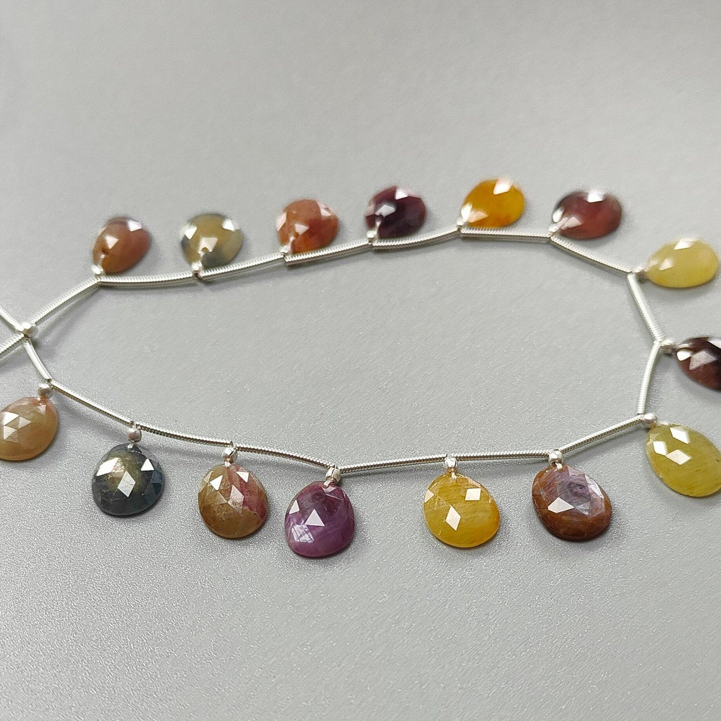 Multi Sapphire Faceted Loose Beads: 78.00cts Natural Untreated Sapphire Rose Cut Egg Shape 925 Silver Loose Beads 13*11mm - 14*10mm