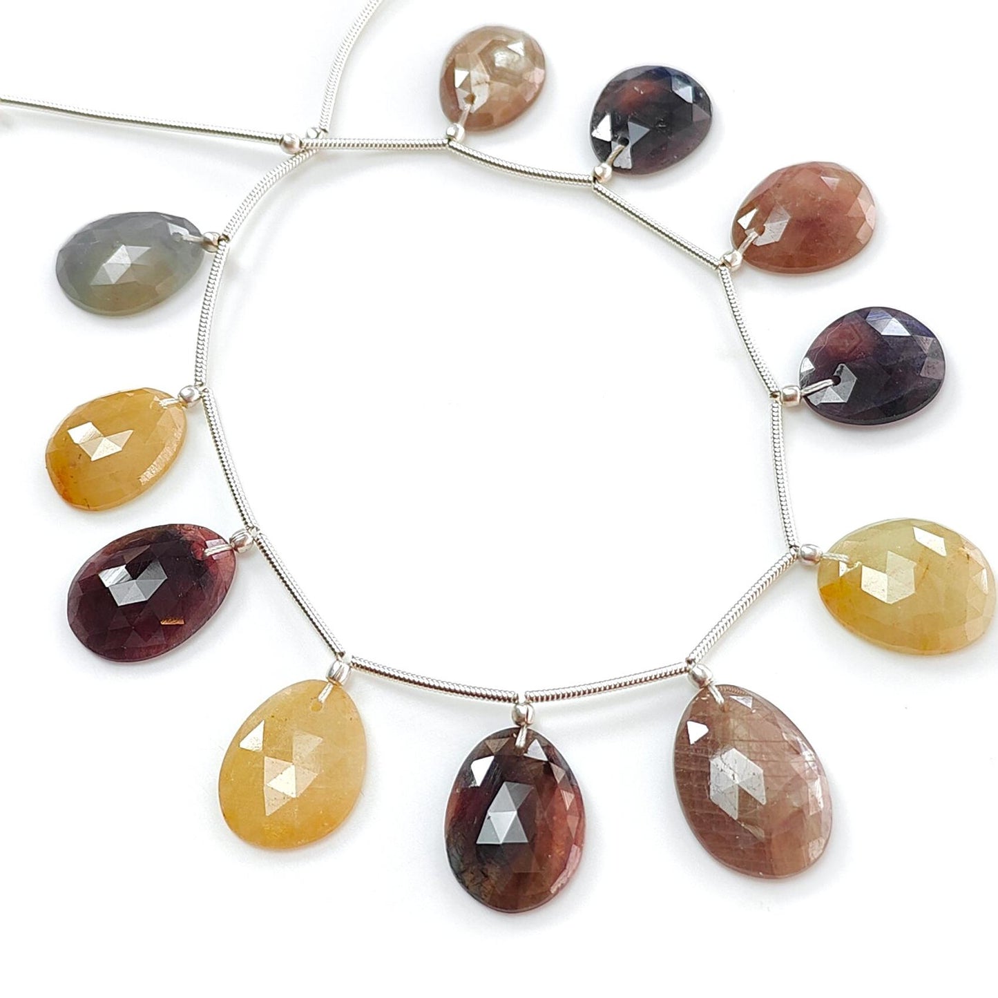 Multi Sapphire Faceted Loose Beads: 85.00cts Natural Untreated Sapphire Rose Cut Egg Shape 925 Silver Loose Beads 15*12mm - 18*13mm