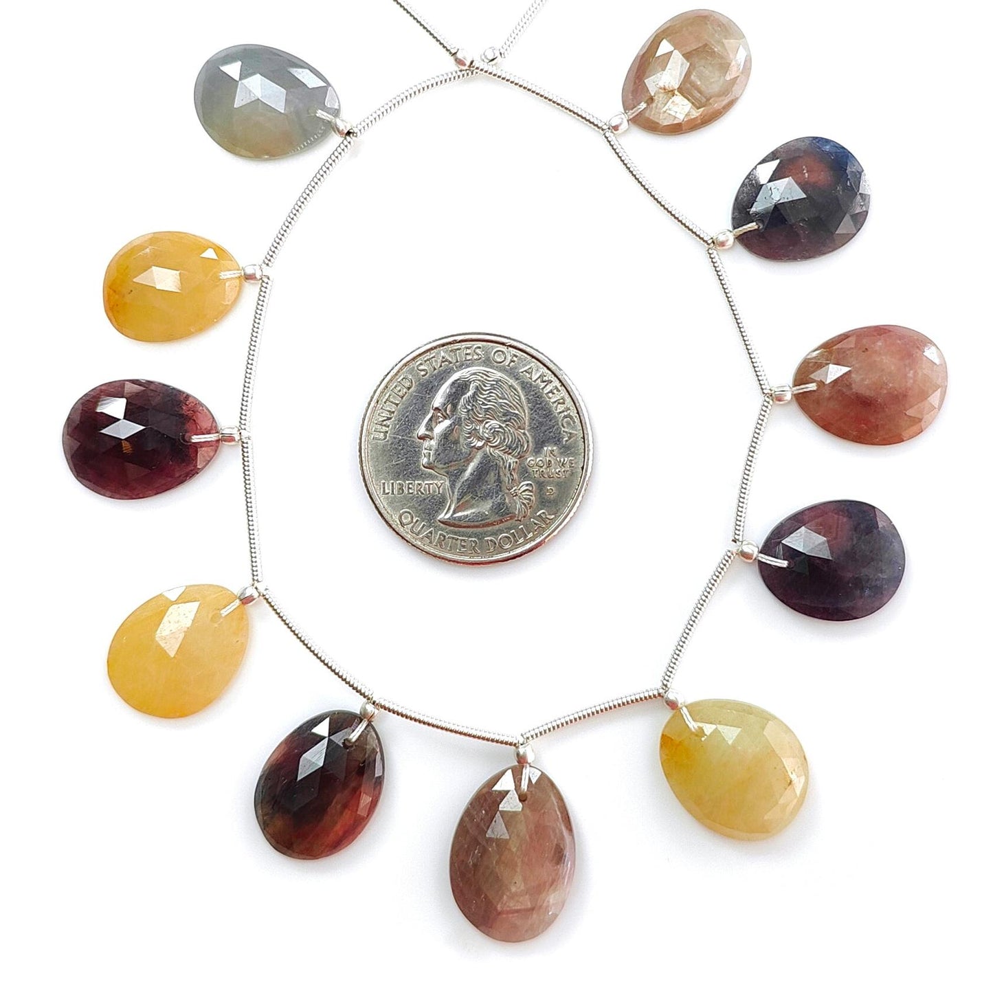 Multi Sapphire Faceted Loose Beads: 85.00cts Natural Untreated Sapphire Rose Cut Egg Shape 925 Silver Loose Beads 15*12mm - 18*13mm