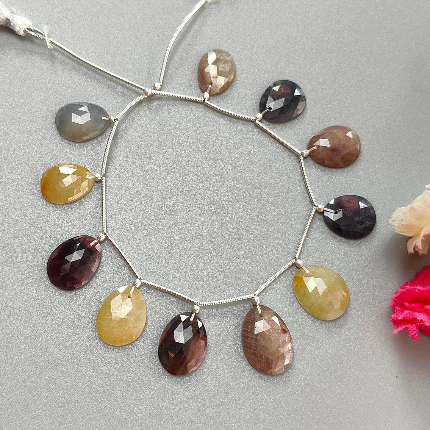 Multi Sapphire Faceted Loose Beads: 85.00cts Natural Untreated Sapphire Rose Cut Egg Shape 925 Silver Loose Beads 15*12mm - 18*13mm