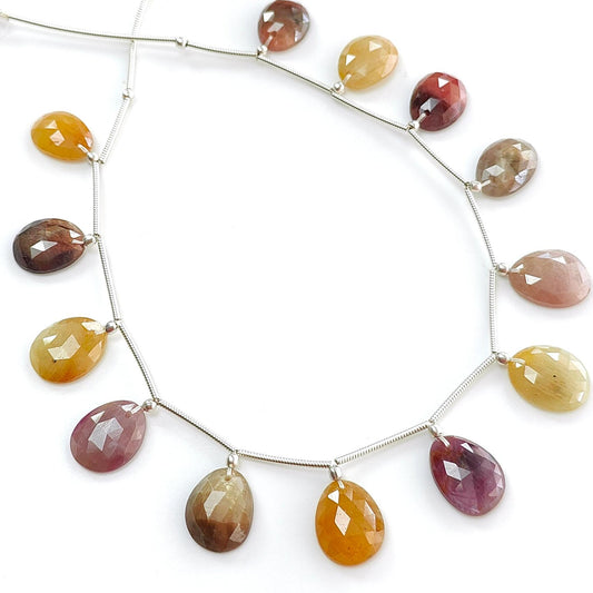 Multi Sapphire Faceted Loose Beads: 68.00cts Natural Untreated Sapphire Rose Cut Egg Shape 925 Silver Loose Beads 12*9mm - 13*10mm