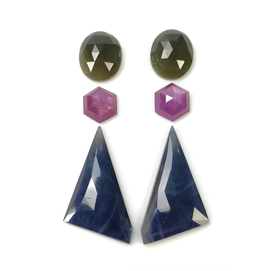 35.00cts Natural Untreated Multi Sapphire Gemstone Fancy Shape Rose Cut Slices 6pcs