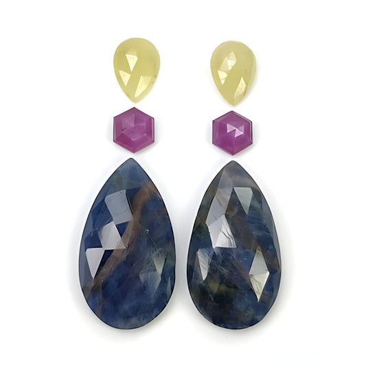 35.60cts Natural Untreated Multi Sapphire Gemstone Pear Shape Rose Cut Slices 6pcs